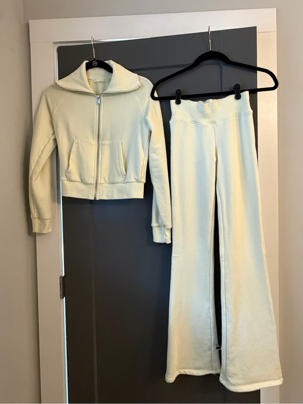 Zara Cream Cropped Zip Hoodie & Flared Pants Set
